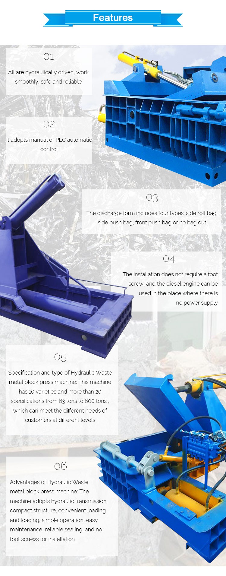 Hydraulic scrap baling press machine Hydraulic scrap baling press machine